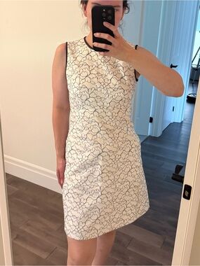 Kate Spade Sleeveless White and Black Floral Lace A-Line Dress